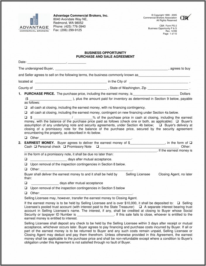Simple Business Buy Sell Agreement Template