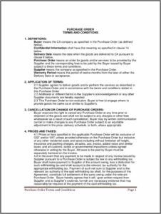 Simple Purchase Order Terms And Conditions Sample