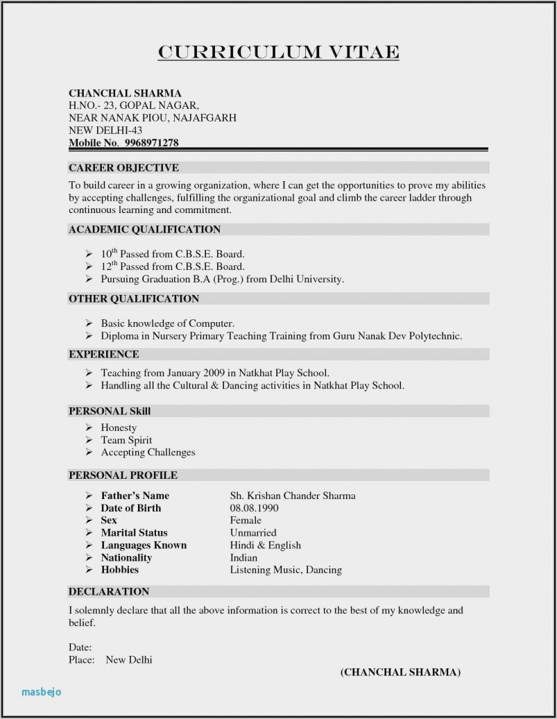Simple Resume Format Pdf Download For Freshers