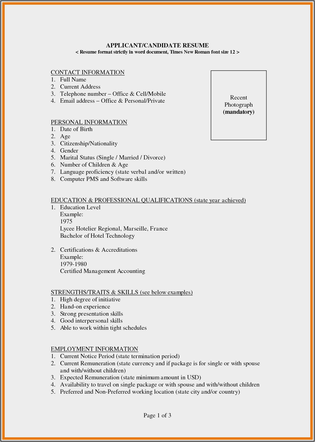 Simple Resume Format Pdf File Download