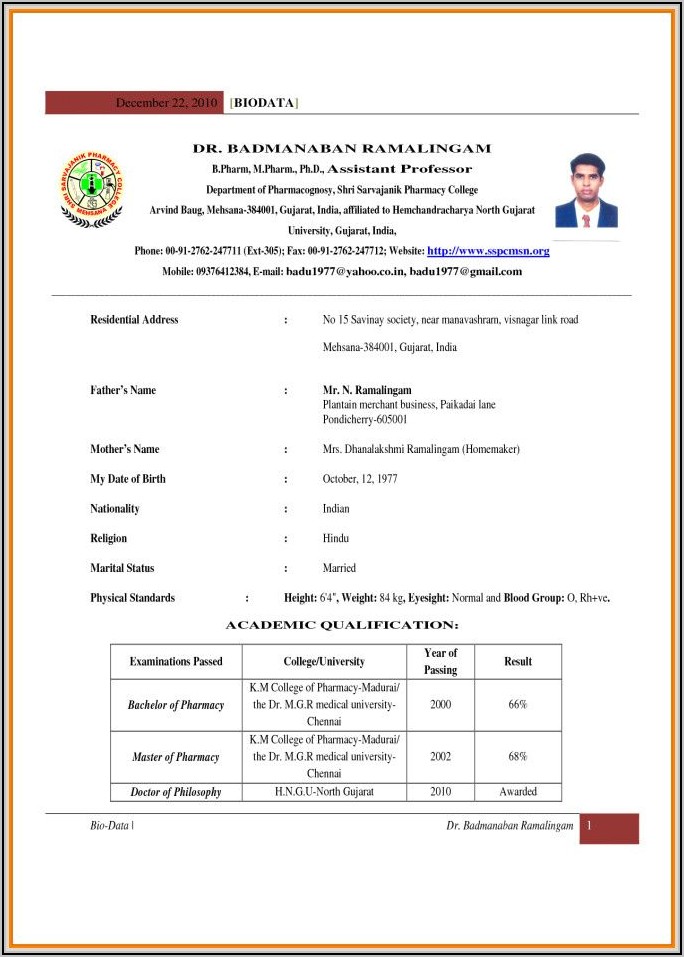 Simple Resume Format Pdf India