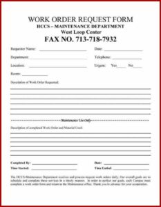 Simple Work Order Format