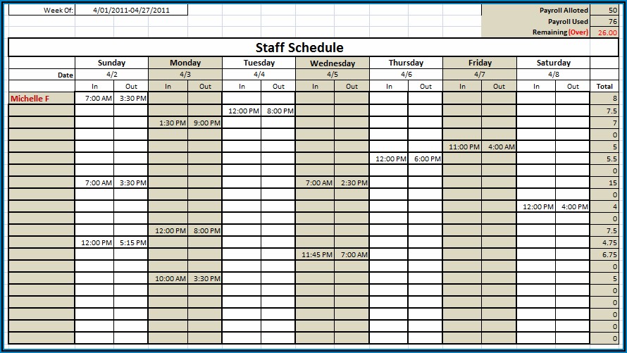 Staff Schedule Monthly Template