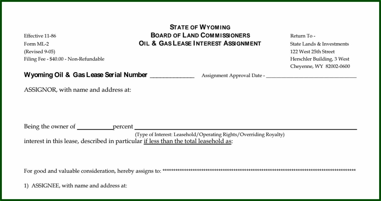 State Of Wyoming Oil And Gas Lease Assignment Form