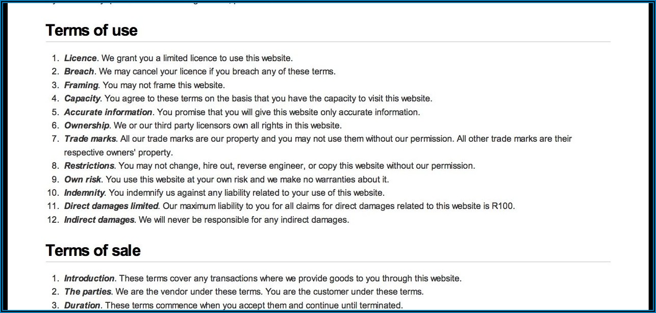 Terms And Conditions Of Sale Template Free