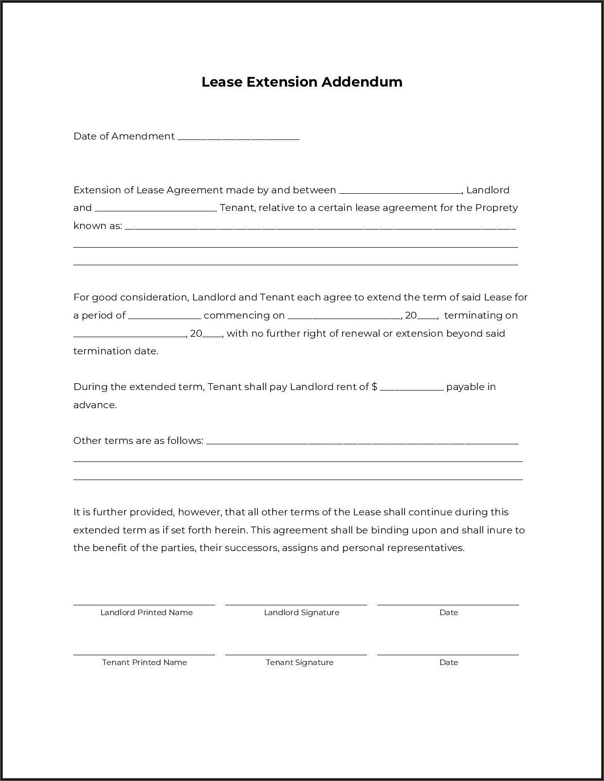 Texas Rental Lease Extension Form