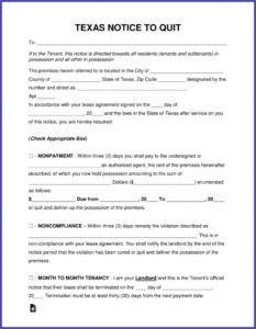 Texas Tenant Notice To Vacate Form