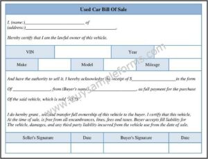 Used Car Bill Of Sale Template Word
