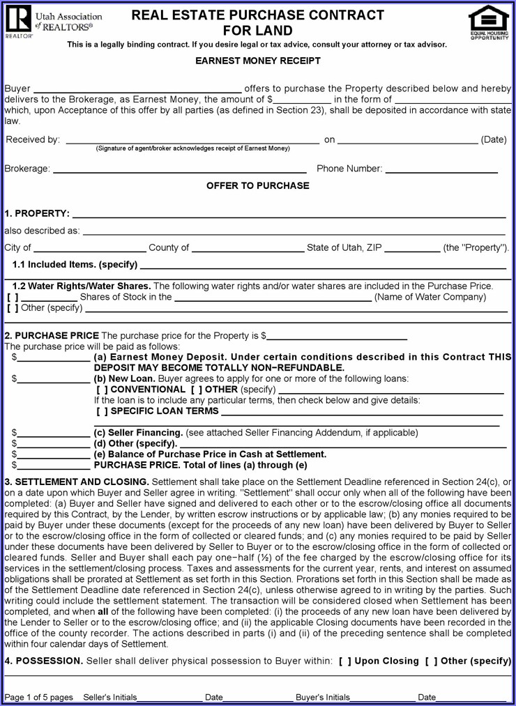 Utah Real Estate Purchase Contract Form