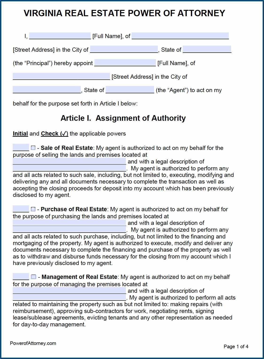Virginia Health Care Power Of Attorney Template