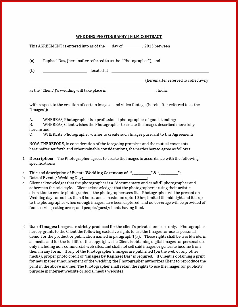 Wedding Photographer Contracts Templates
