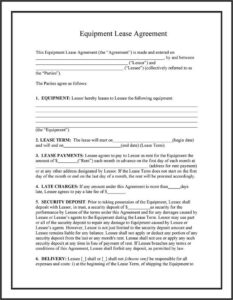 Word Doc Printable Equipment Rental Agreement Template