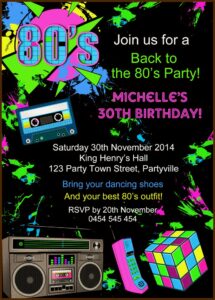 80's Themed Birthday Invitation Templates