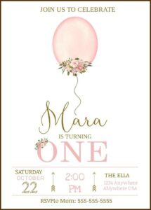 Baby Girl First Birthday Invitation