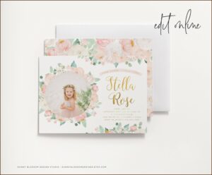 Baby Girl First Birthday Invitation Card