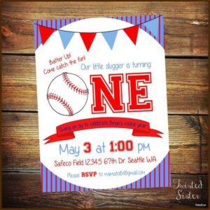 Baseball First Birthday Party Invitations