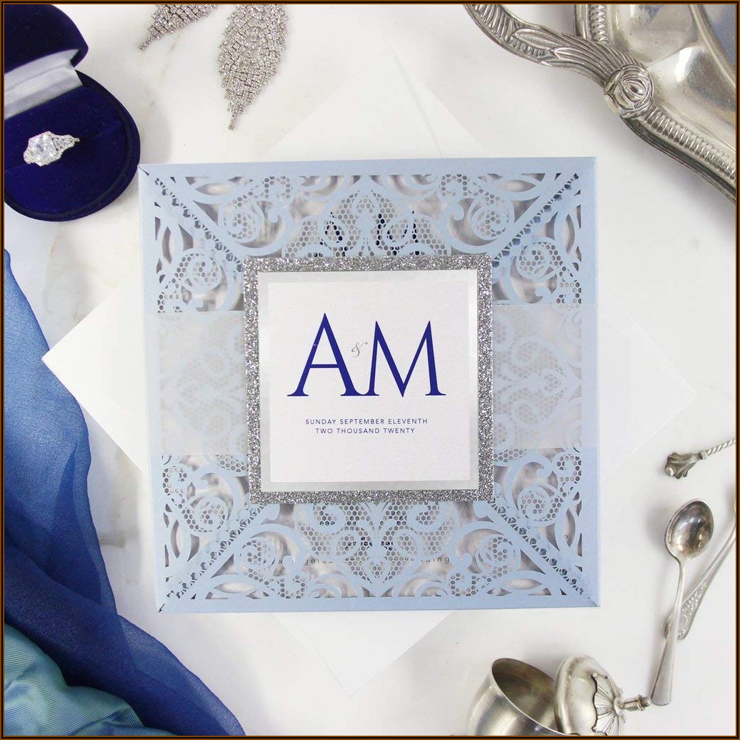 Blue Silver And White Wedding Invitations