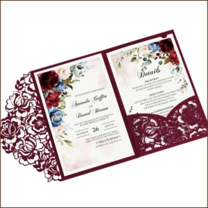 Burgundy Laser Cut Wedding Invitations