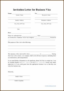 Business Invitation Letter Template For Visa