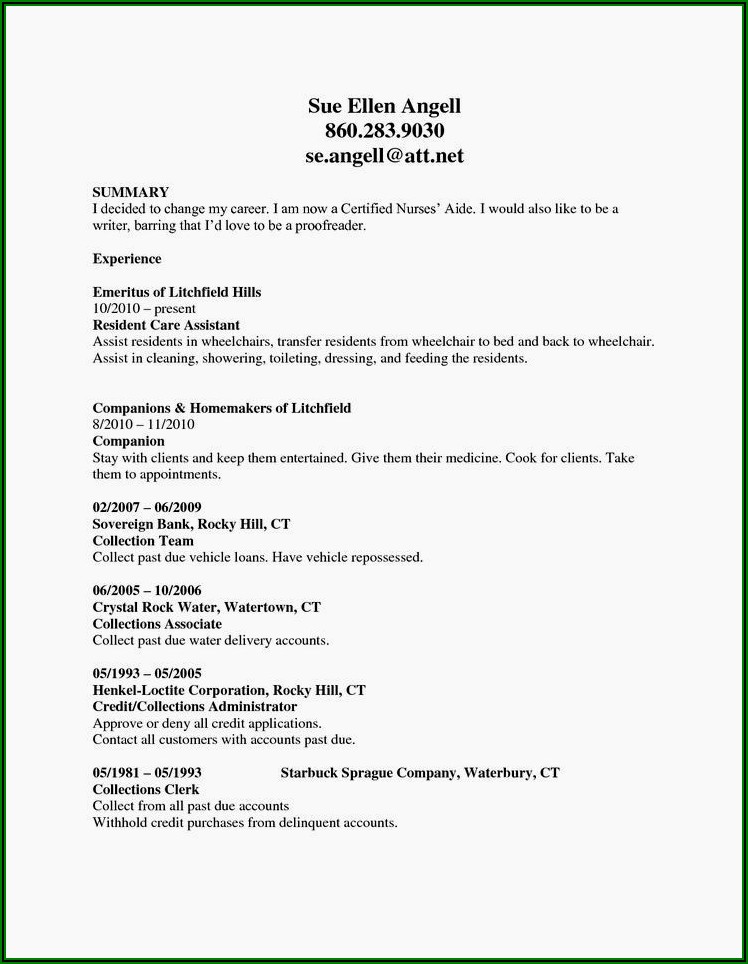 Career Summary For Nursing Assistant Resume