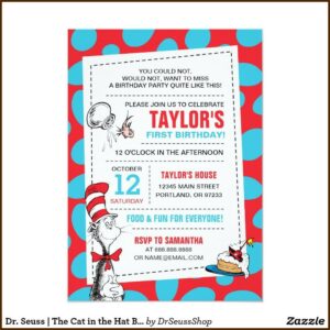 Cat In The Hat 1st Birthday Invitations