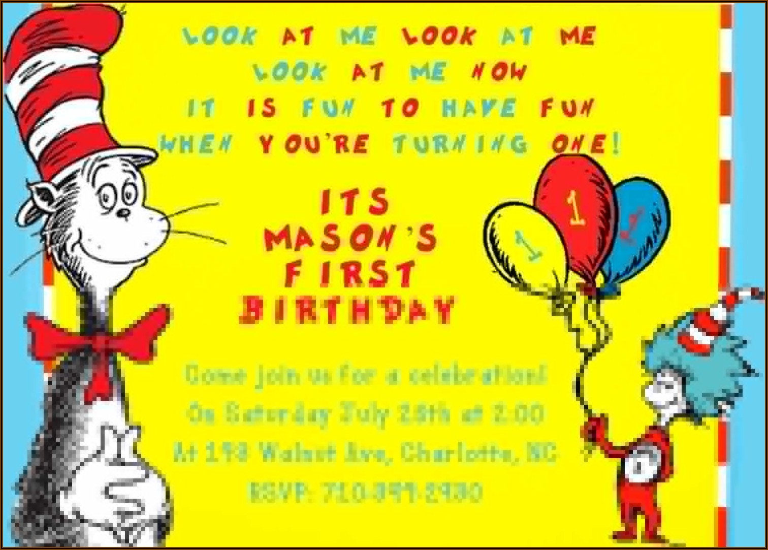 Cat In The Hat Birthday Invitation Template