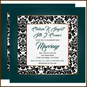Dark Green And White Wedding Invitations