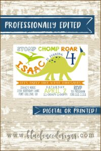 Dinosaur First Birthday Party Invitations