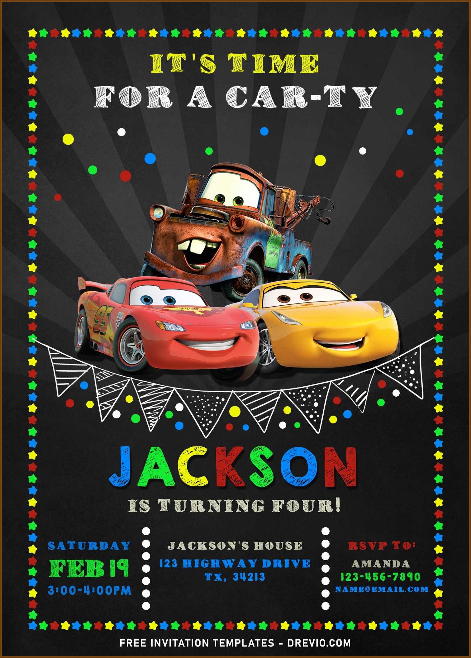 Disney Cars Party Invitation Templates