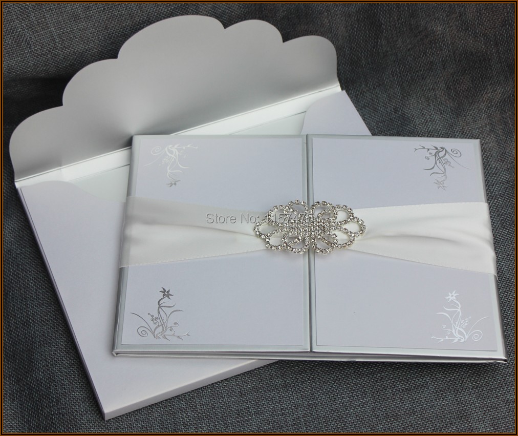 Elegant Silver And White Wedding Invitations