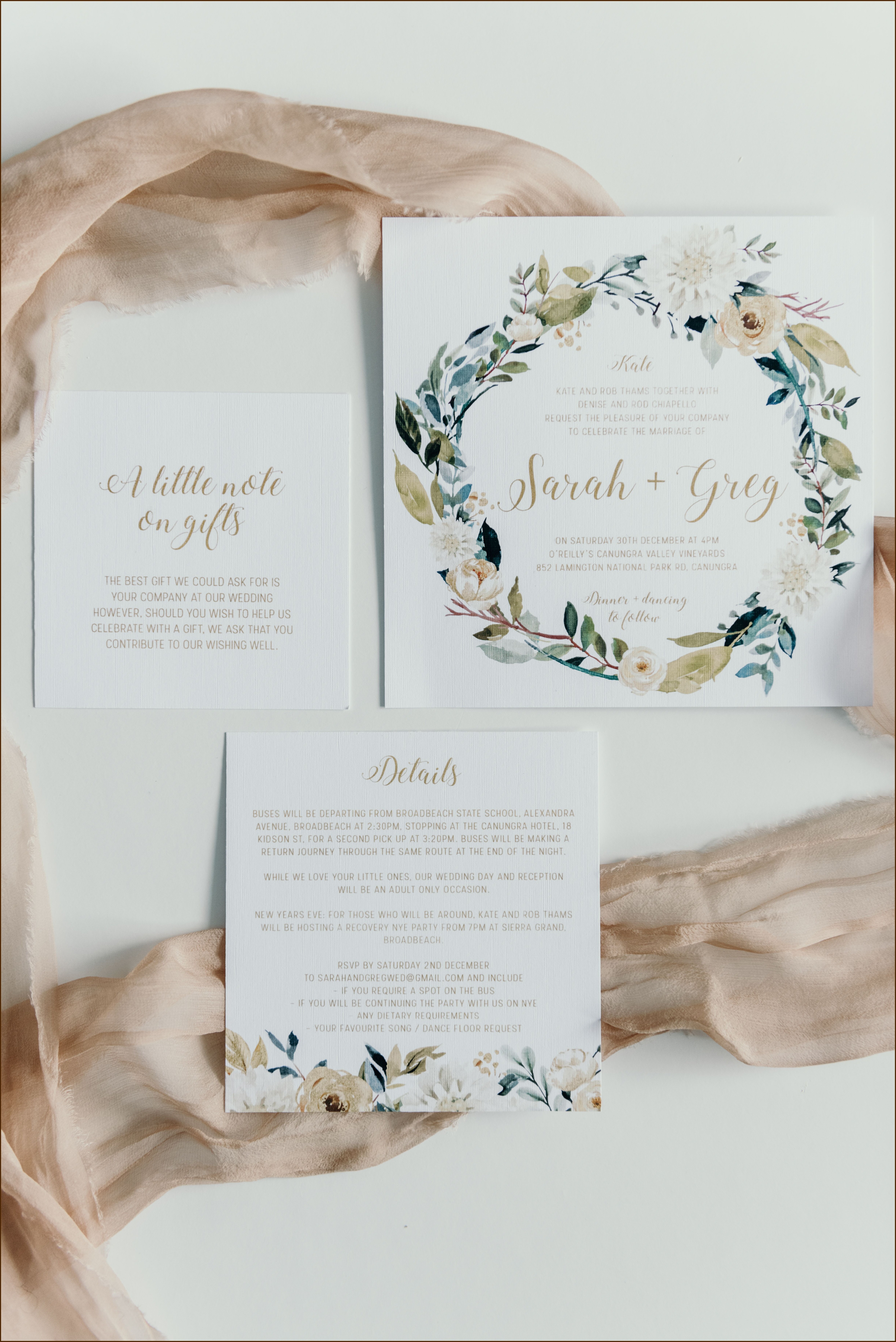 Green White And Gold Wedding Invitations