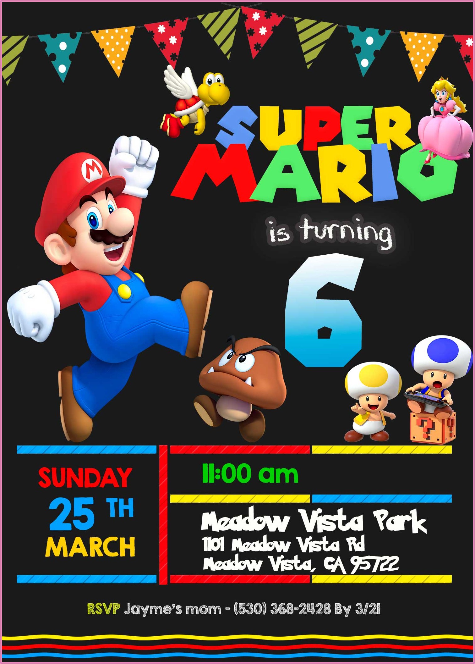 Mario Bros Birthday Invitation