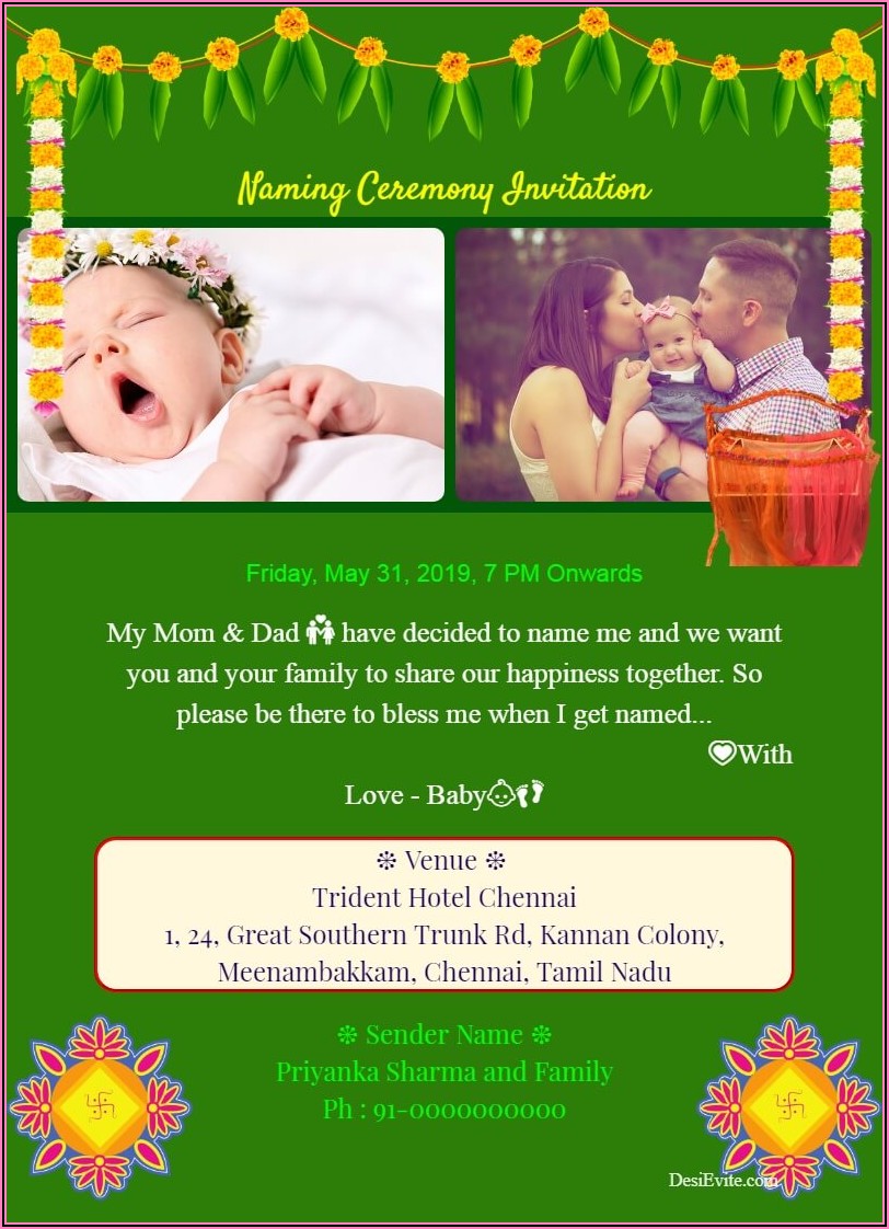 Naming Ceremony Invitation Card For Baby Girl In Hindi