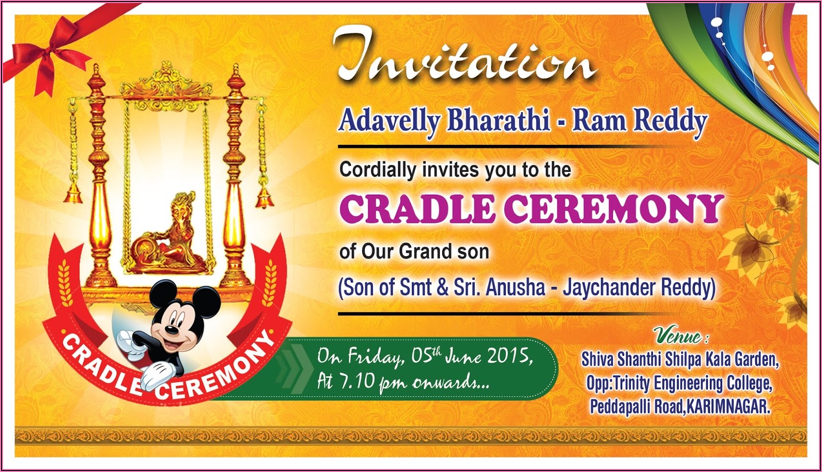 Naming Ceremony Invitation Card For Baby Girl In Telugu