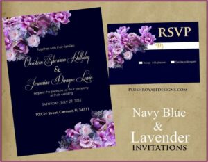 Navy Blue And Purple Wedding Invitations