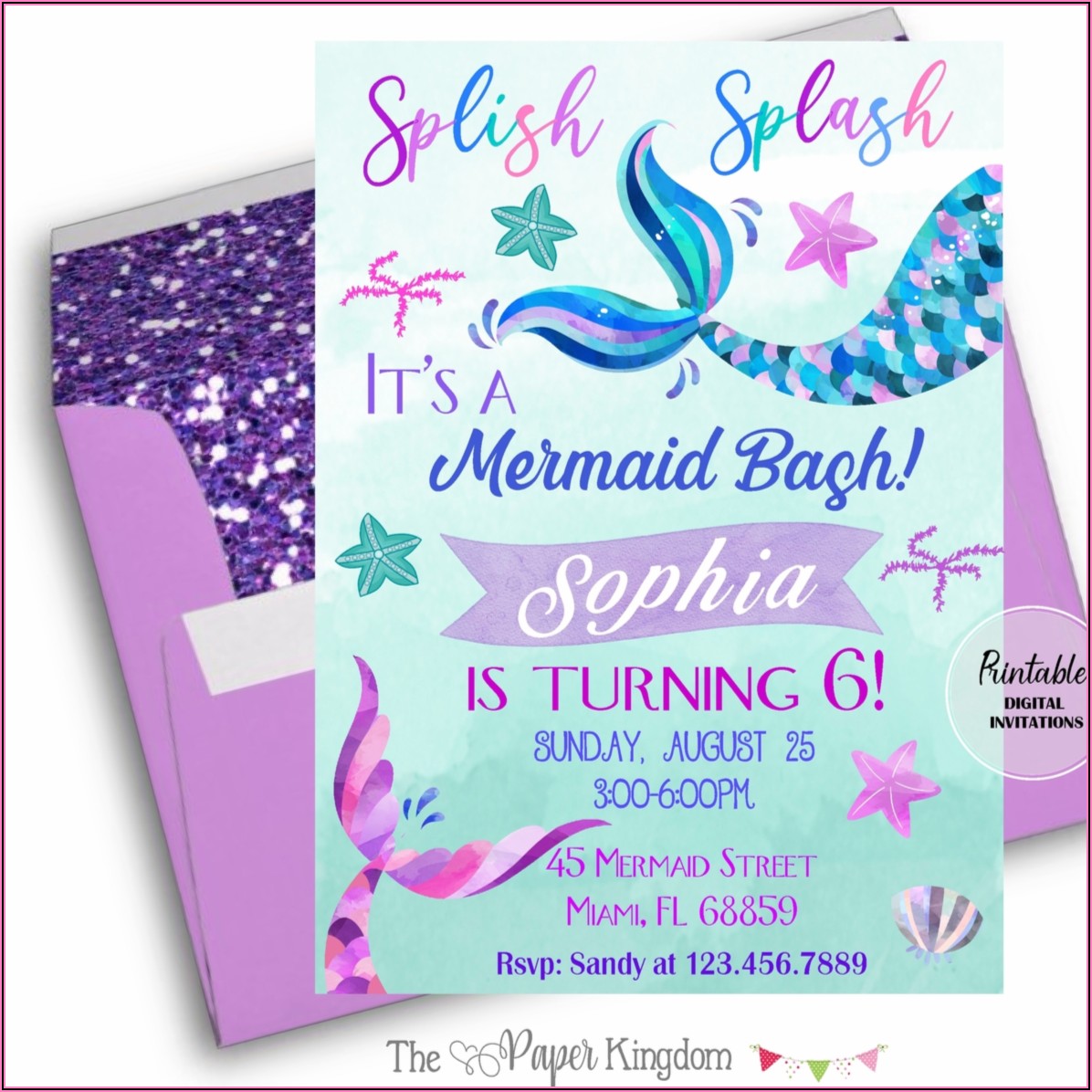Printable Mermaid Birthday Party Invitations