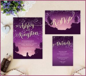 Purple And Gold Wedding Invitations
