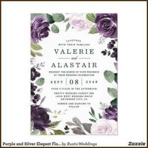 Purple White And Silver Wedding Invitations