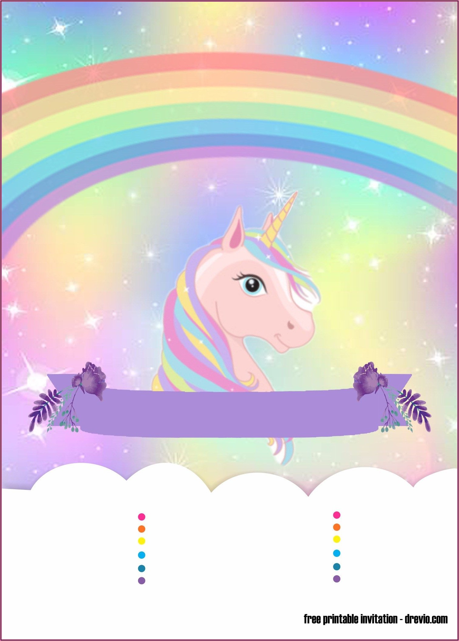 Rainbow Unicorn Invitation Template Free