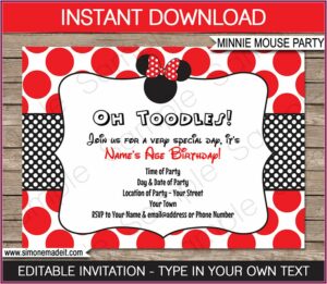 Red And Black Minnie Mouse 1st Birthday Invitations