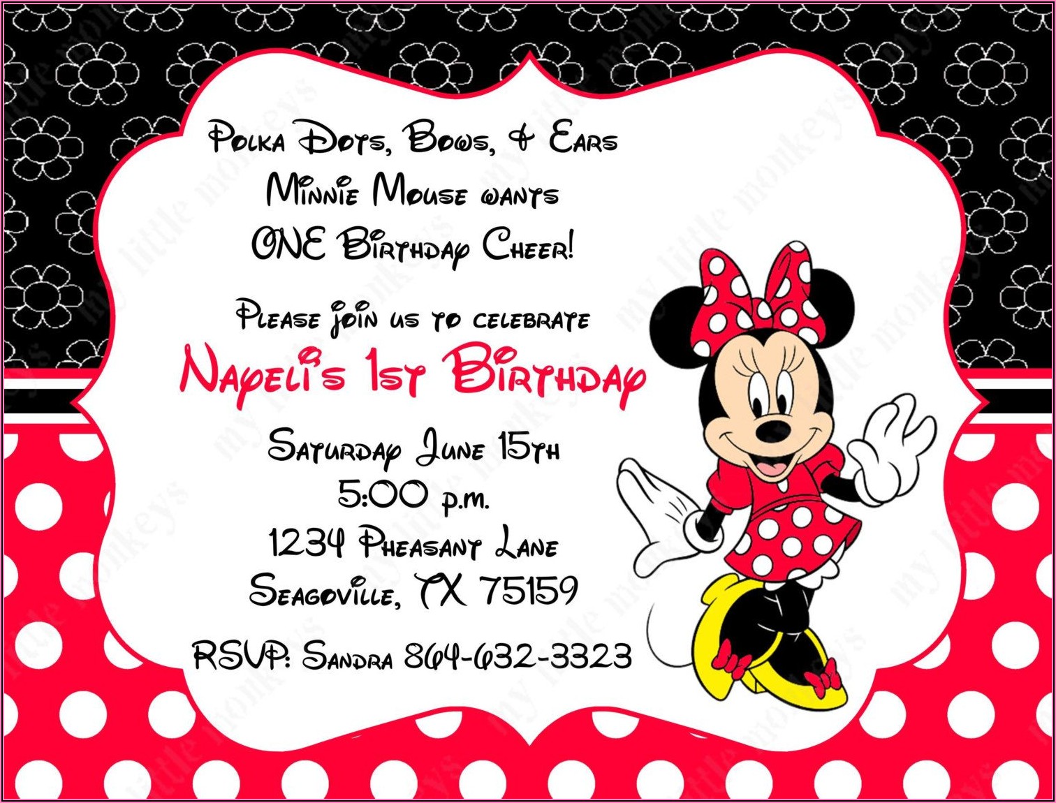 Red Black And White Minnie Mouse Invitations
