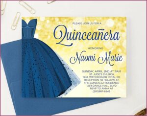 Royal Blue And Gold Quinceanera Invitations