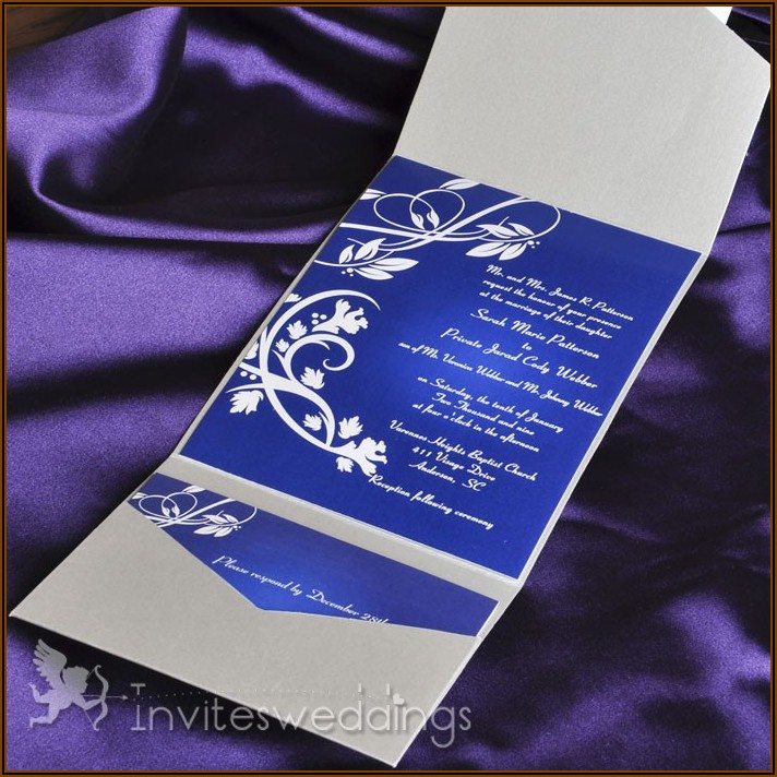 Royal Blue Silver And White Wedding Invitations