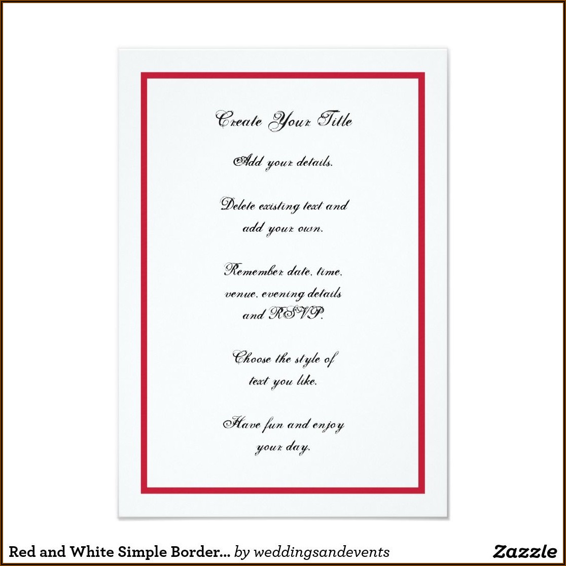 Simple Red And White Wedding Invitations