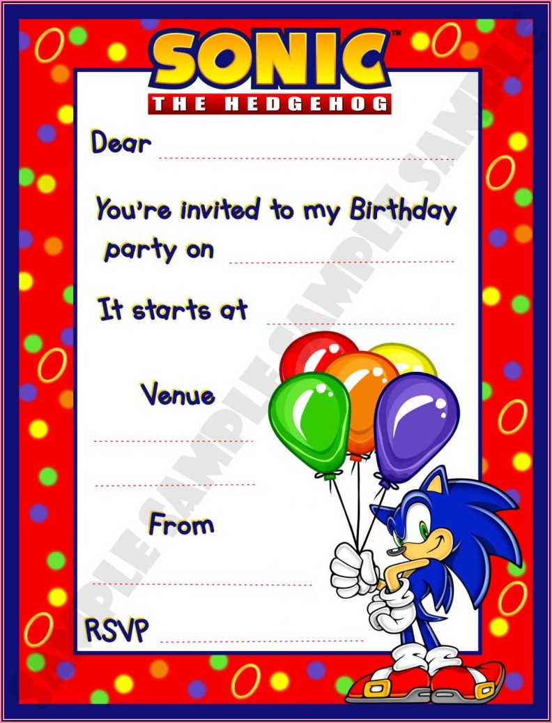 Sonic The Hedgehog Printable Birthday Invitations
