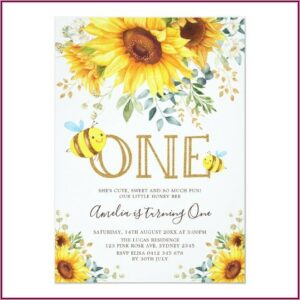 Sunflower 1st Birthday Invitations
