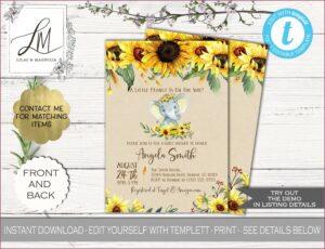 Sunflower Baby Shower Invitation Template Free