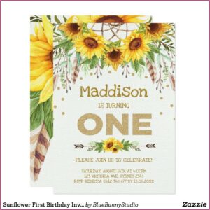 Sunflower First Birthday Invitations