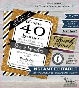 Surprise 40th Wedding Anniversary Invitation Wording