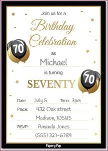 70th Birthday Invitation Card Design